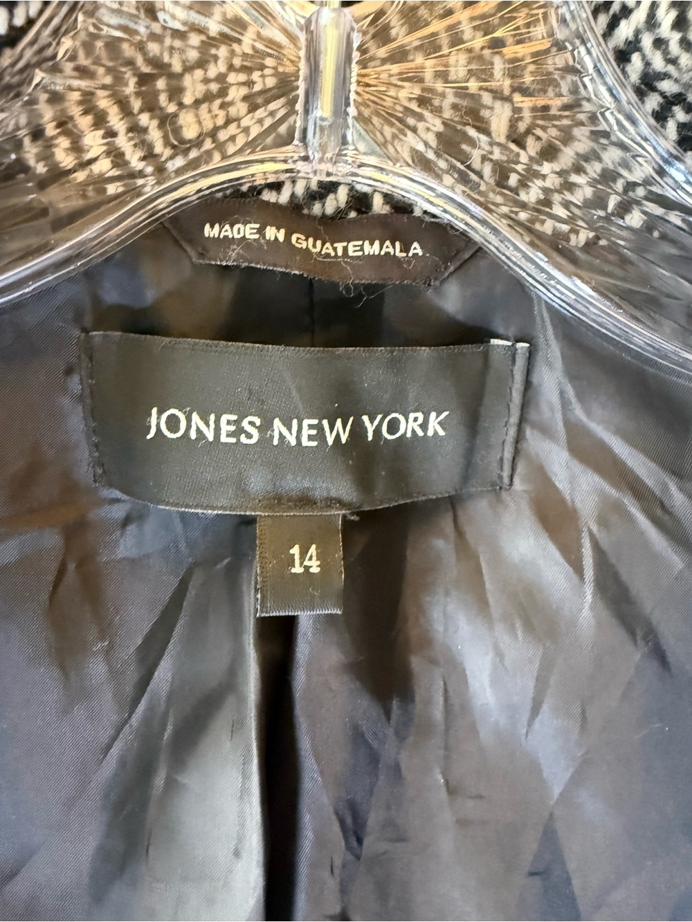 Jones NY Tweed Peacoat 14 Black White Herringbone Belted WoolBlend Coat Academia - Picture 3 of 16
